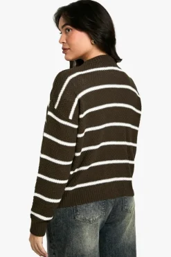 Cardigans*boohoo Plus Stripe Crew Neck Soft Knit Cardigan charcoal