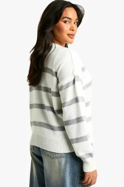 Cardigans|Jumpers & Cardigans*boohoo Plus Stripe Crew Neck Soft Knit Cardigan ecru
