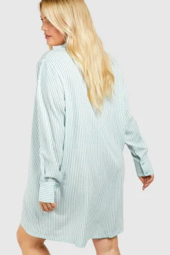 Shirt Dresses*boohoo Plus Stripe Dropped Shoulder Shirt Dress blue