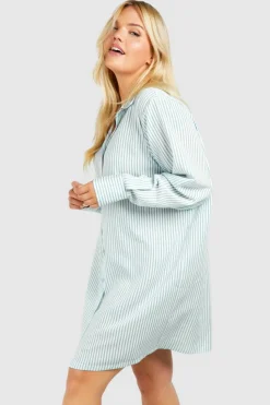 Shirt Dresses*boohoo Plus Stripe Dropped Shoulder Shirt Dress blue