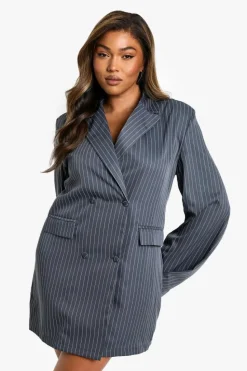 Blazer Dresses*boohoo Plus Stripe Oversized Blazer Dress grey