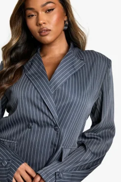 Blazer Dresses*boohoo Plus Stripe Oversized Blazer Dress grey