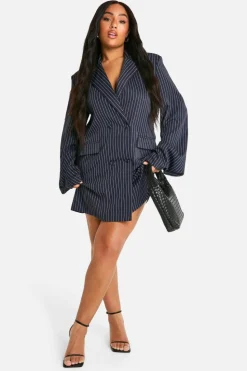 Blazer Dresses*boohoo Plus Stripe Oversized Blazer Dress navy