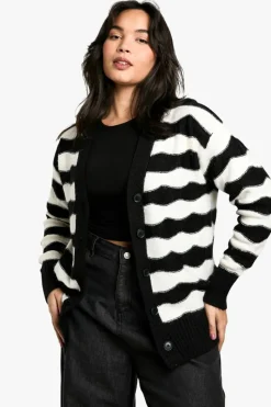 Cardigans|Knitwear*boohoo Plus Stripe Oversized Knitted Cardigan black