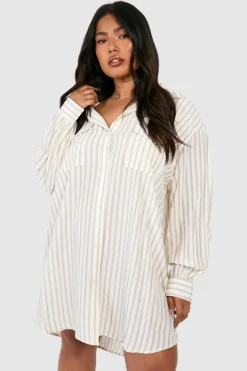 Shirt Dresses*boohoo Plus Stripe Oversized Shirt Dress stone