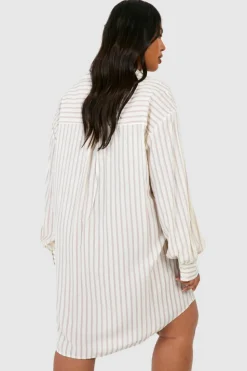 Shirt Dresses*boohoo Plus Stripe Oversized Shirt Dress stone