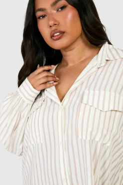 Shirt Dresses*boohoo Plus Stripe Oversized Shirt Dress stone