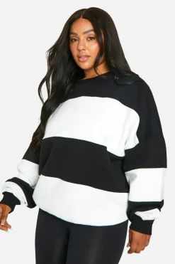 Sweatshirts|Hoodies & Sweatshirts*boohoo Plus Stripe Oversized Sweatshirt ecru