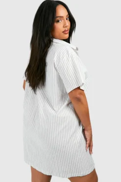 Shirt Dresses*boohoo Plus Stripe Short Sleeve Oversized Shirt Dress stone