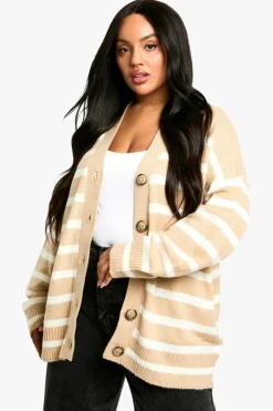 Cardigans*boohoo Plus Striped Cardigan biscuit