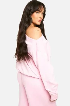 Sweatshirts|Hoodies & Sweatshirts*boohoo Plus Studio Slogan Off The Shoulder Sweatshirt baby pink