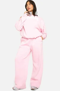 Sweatshirts|Hoodies & Sweatshirts*boohoo Plus Studio Slogan Off The Shoulder Sweatshirt baby pink