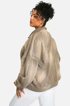 Sweatshirts|Hoodies & Sweatshirts*boohoo Plus Sunbleach Wash Half Zip Sweatshirt taupe