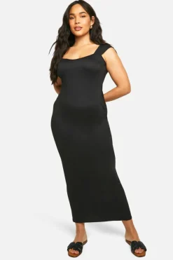 Bodycon Dresses*boohoo Plus Super Soft Cap Sleeve Maxi Dress black