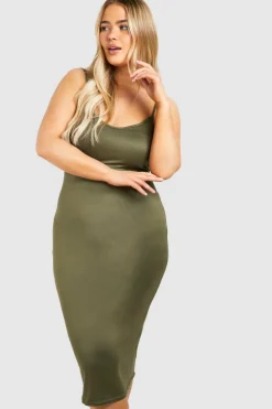 Midi Dresses*boohoo Plus Super Soft Cross Back Midi Dress khaki
