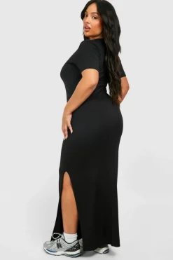 T-Shirt Dresses|Shirt Dresses*boohoo Plus Super Soft Jersey Ruched Split T-shirt Dress black
