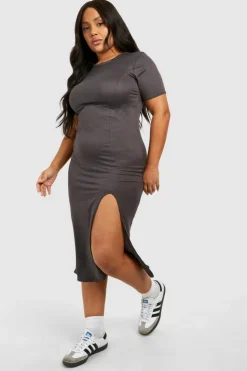 Bodycon Dresses*boohoo Plus Super Soft Jersey Split Midaxi Dress grey marl