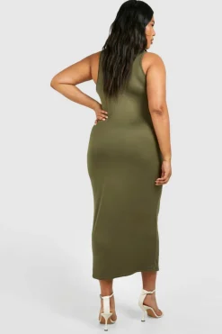 Midi Dresses*boohoo Plus Super Soft Racer Neck Midi Dress khaki