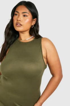 Midi Dresses*boohoo Plus Super Soft Racer Neck Midi Dress khaki
