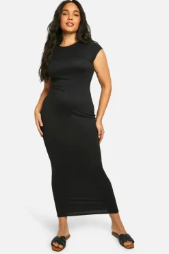 Bodycon Dresses*boohoo Plus Super Soft Short Sleeve Maxi Dress black
