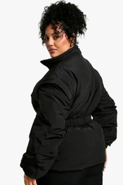 Up To 80% Off Winter Warmers|Puffer Jackets*boohoo Plus Synched Waist Puffer Jacket black