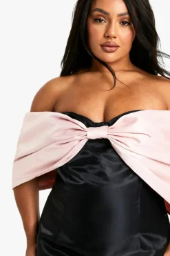 Mini Dresses|Dresses*boohoo Plus Taffeta Bandeu Extreme Bow Shift Dress black