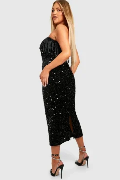 Bodycon Dresses*boohoo Plus Tassel Bandeau Sequin Midaxi Dress black