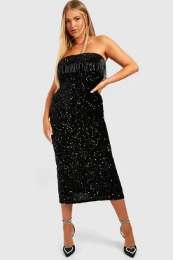 Bodycon Dresses*boohoo Plus Tassel Bandeau Sequin Midaxi Dress black