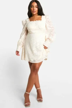 Skater Dresses*boohoo Plus Textured Corset Milkmaid Mini Dress cream