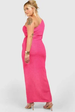 Bodycon Dresses*boohoo Plus Textured Cut Out One Shoulder Maxi Dress hot pink