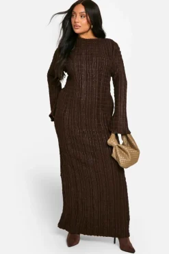 Maxi Dresses*boohoo PLUS TEXTURED FLARE SLEEVE MAXI DRESS chocolate