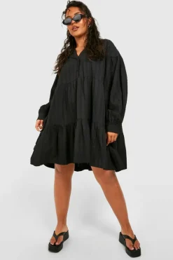 Smock Dresses*boohoo Plus Textured Smock Mini Dress black