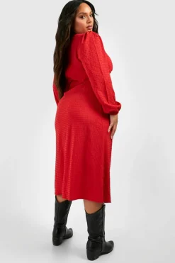 Midi Dresses*boohoo Plus Textu Tie Bust Midi Smock Dress red