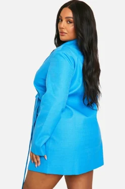 Blazer Dresses*boohoo Plus Textured Tie Side Blazer Dress cobalt