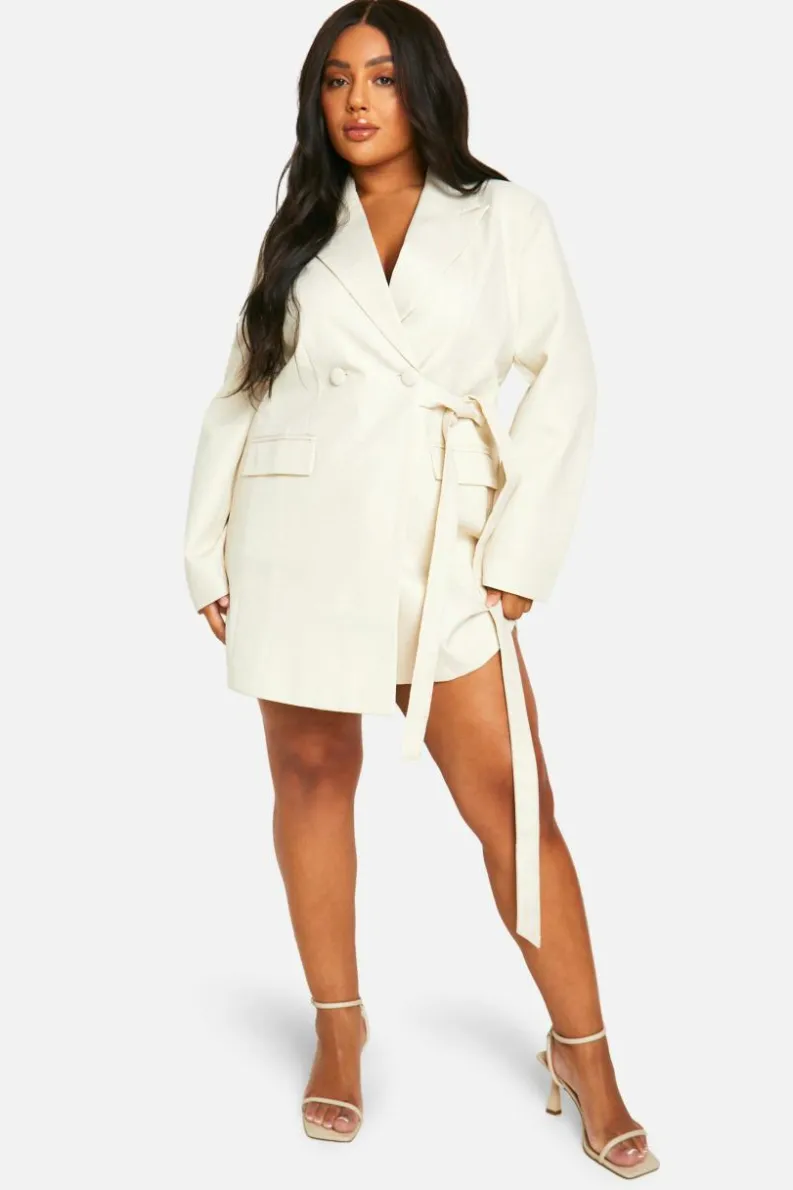Blazer Dresses*boohoo Plus Textured Tie Side Blazer Dress stone