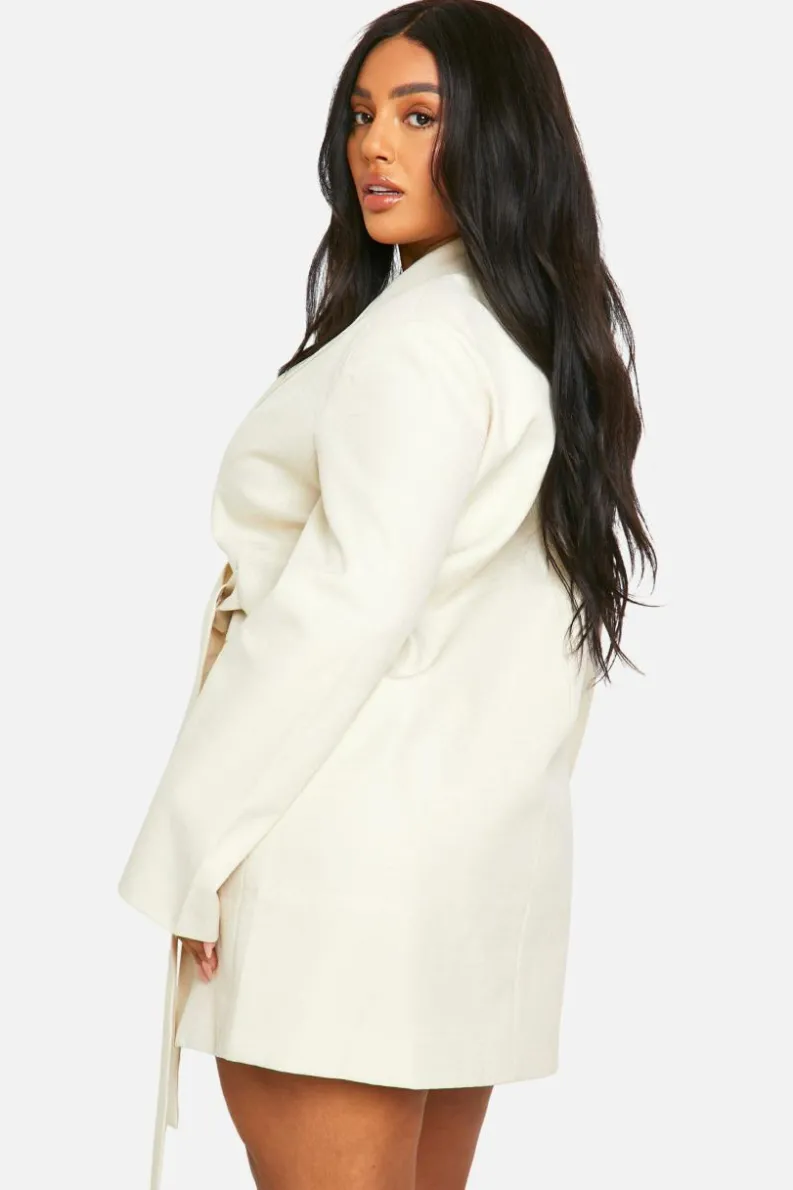 Blazer Dresses*boohoo Plus Textured Tie Side Blazer Dress stone