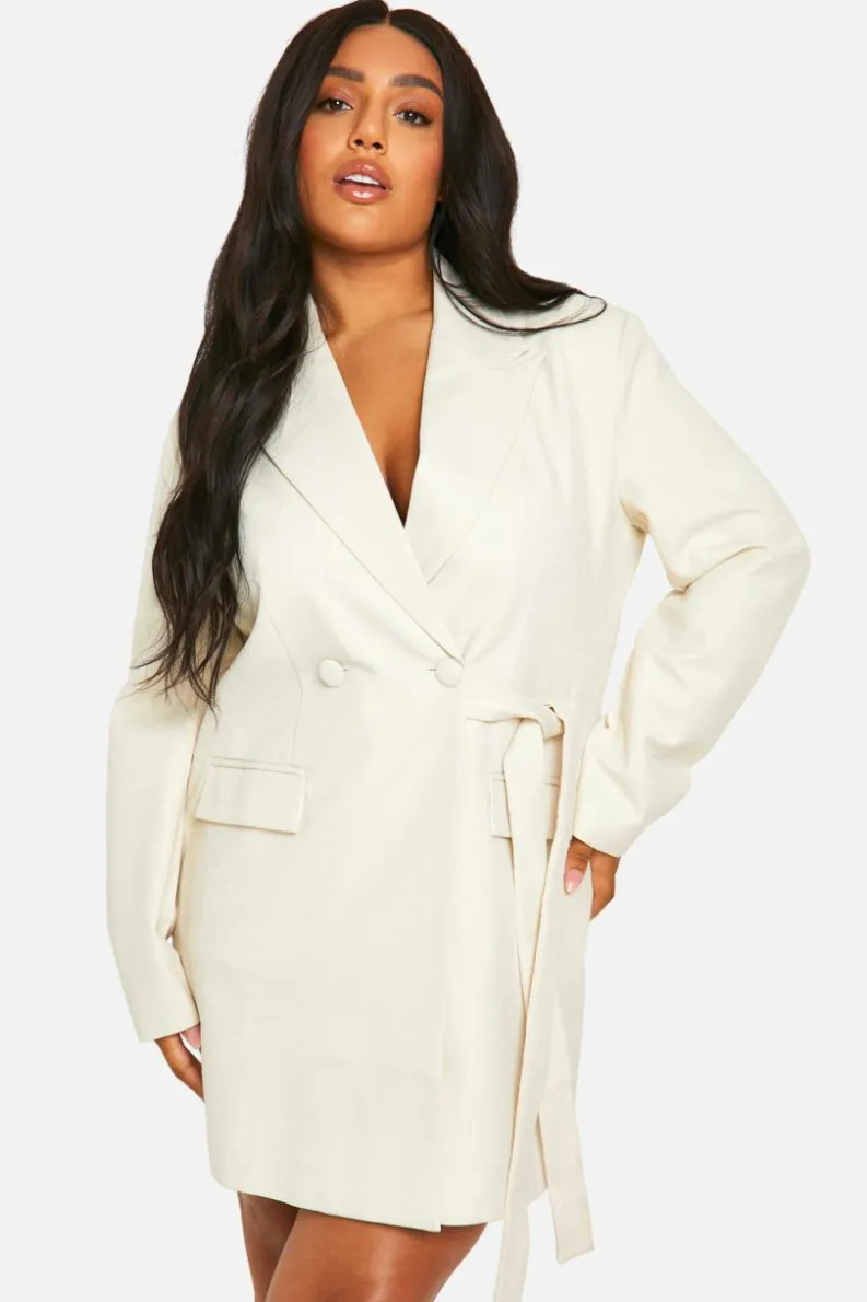 Blazer Dresses*boohoo Plus Textured Tie Side Blazer Dress stone