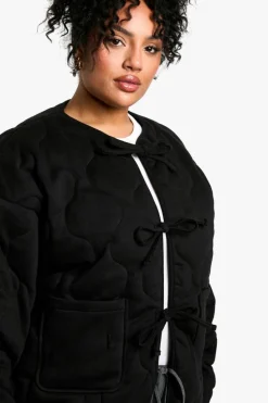 Up To 80% Off Winter Warmers|Bomber Jackets*boohoo Plus Tie Detail Padded Jacket black
