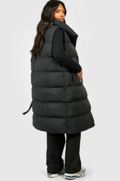 Up To 80% Off Winter Warmers|Long Coats*boohoo Plus Tie Detail Wrap Duvet Gilet black