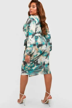 Wrap Dresses|Midi Dresses*boohoo Plus Tie Dye Slinky Wrap Midi Dress blue