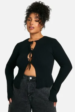 Cardigans|Jumpers & Cardigans*boohoo Plus Tie Front Fitted Cardigan black