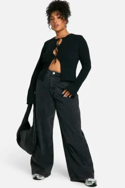 Cardigans|Jumpers & Cardigans*boohoo Plus Tie Front Fitted Cardigan black