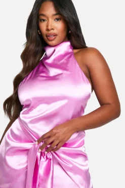Wrap Dresses*boohoo Plus Tie Neck Backless Wrap Mini Dress pink