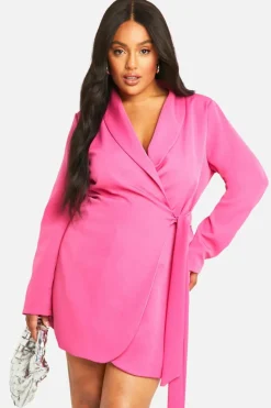 Blazer Dresses*boohoo Plus Tie Side Blazer Dress hot pink