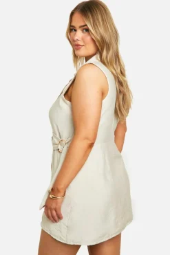 Blazer Dresses*boohoo Plus Tie Side Linen Look Blazer Dress stone