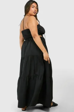 Smock Dresses*boohoo Plus Tiered Maxi Dress black