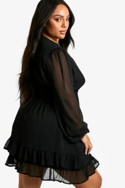 Smock Dresses*boohoo Plus Tiered Tie Smock Dress black