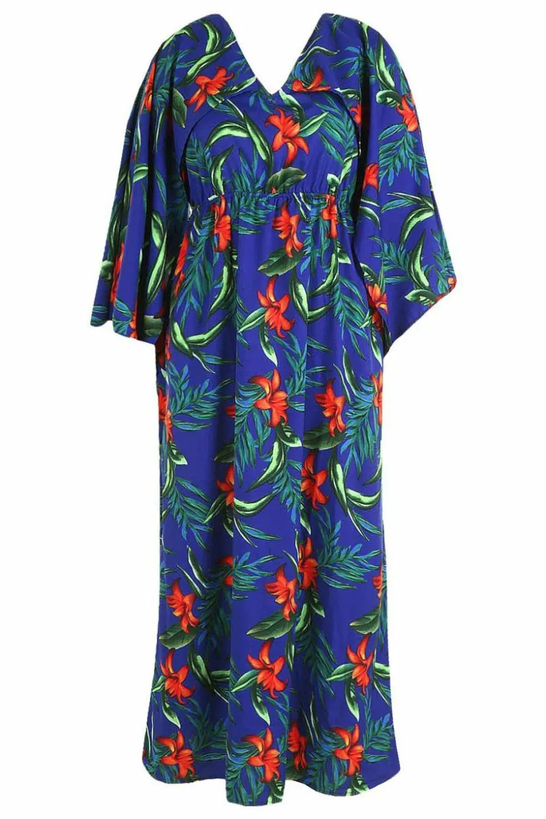 Smock Dresses*boohoo Plus Tropical Kimono Sleeve Maxi Dress blue