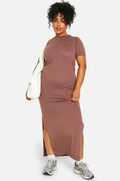T-Shirt Dresses|Shirt Dresses*boohoo Plus T-shirt Maxi Dress mocha