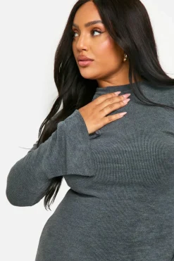 Smock Dresses*boohoo Plus Two Tone Rib Flared Sleeve Smock Dress grey